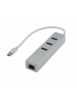 HUB USB 3.0 TYPE-C VERS 3 USB-A+RJ45 GIGABIT MÂLE/FEMELLE METAL GRIS