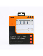 HUB USB 3.0 TYPE-C VERS 3 USB-A+RJ45 GIGABIT MÂLE/FEMELLE METAL GRIS – Image 2